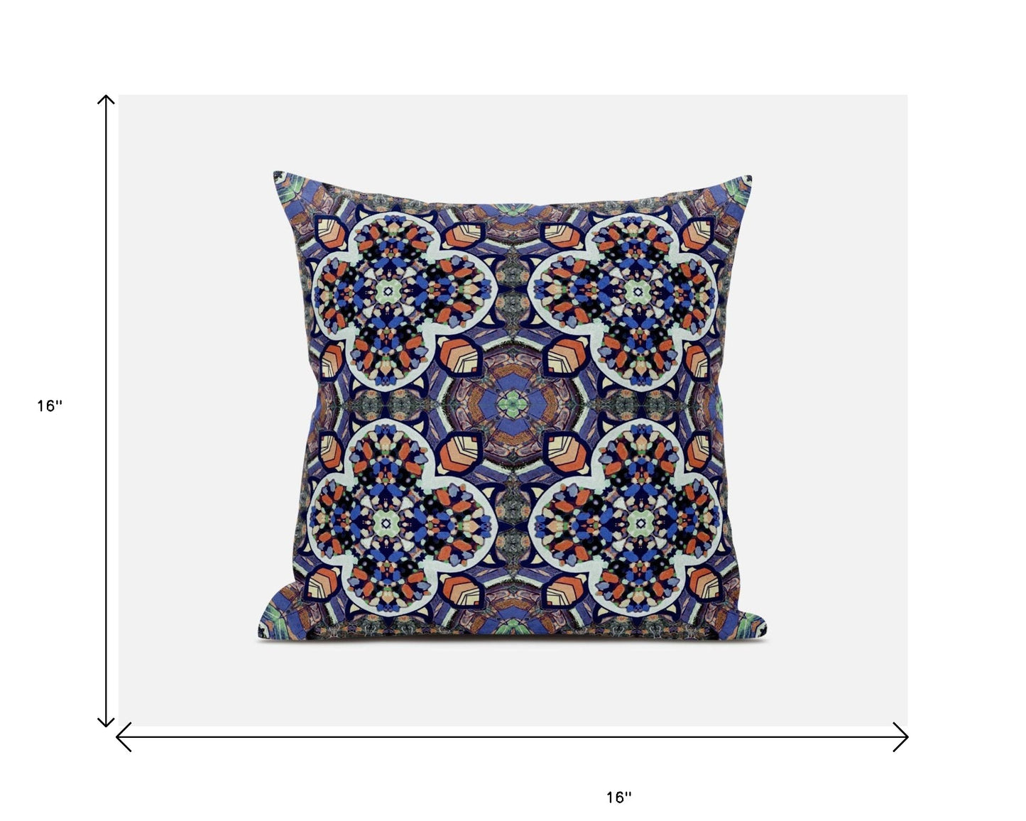 16"X16" Blue And Orange Microsuede Quatrefoil Zippered Pillow