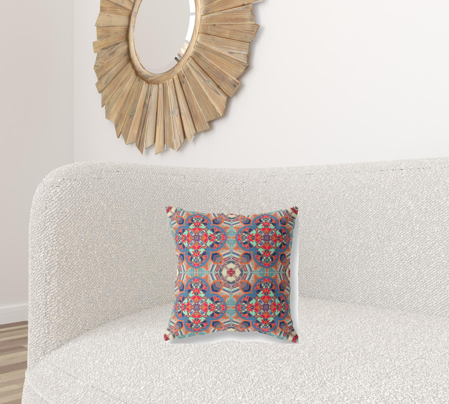 16"X16" Blue And Orange Microsuede Quatrefoil Zippered Pillow