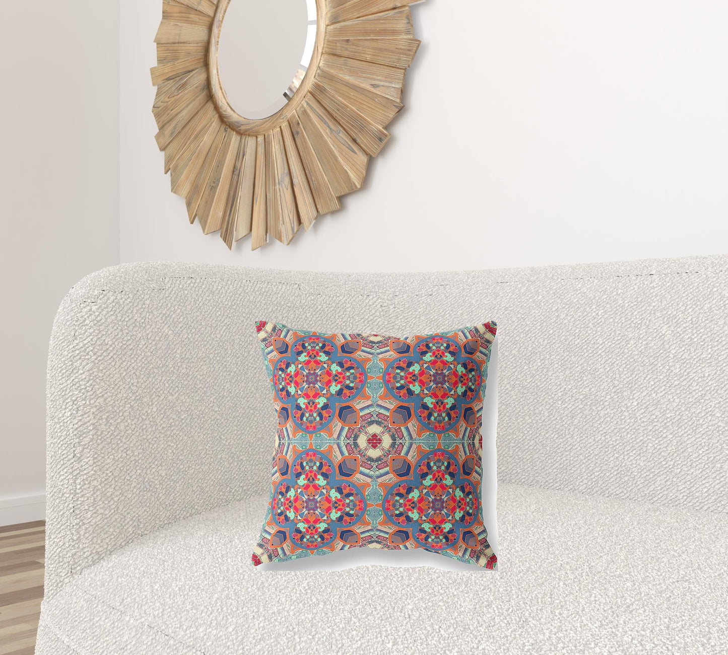 18"X18" Blue And Orange Microsuede Quatrefoil Zippered Pillow