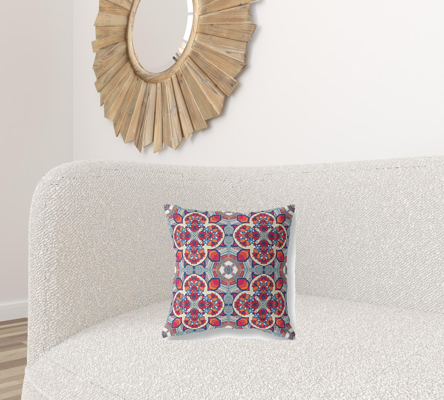 16"X16" Blue And Red Microsuede Quatrefoil Zippered Pillow