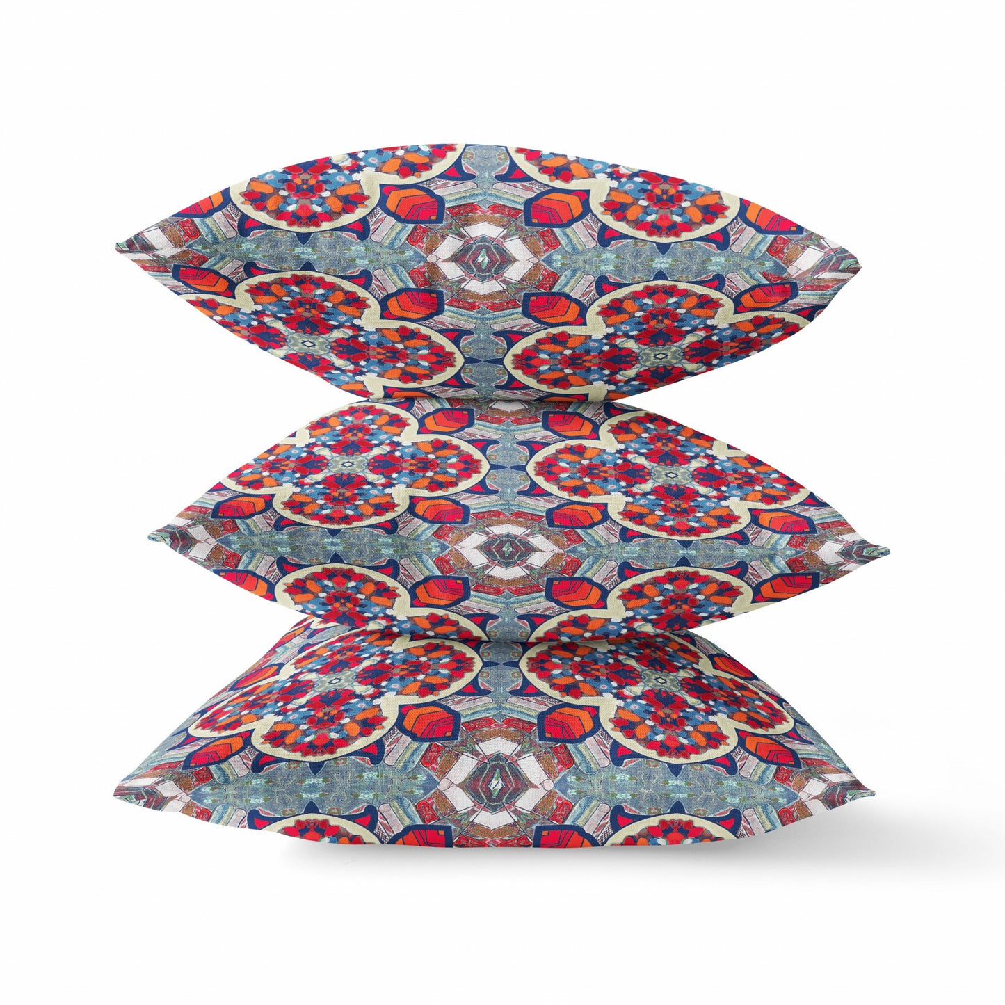 18"X18" Blue And Red Microsuede Quatrefoil Zippered Pillow