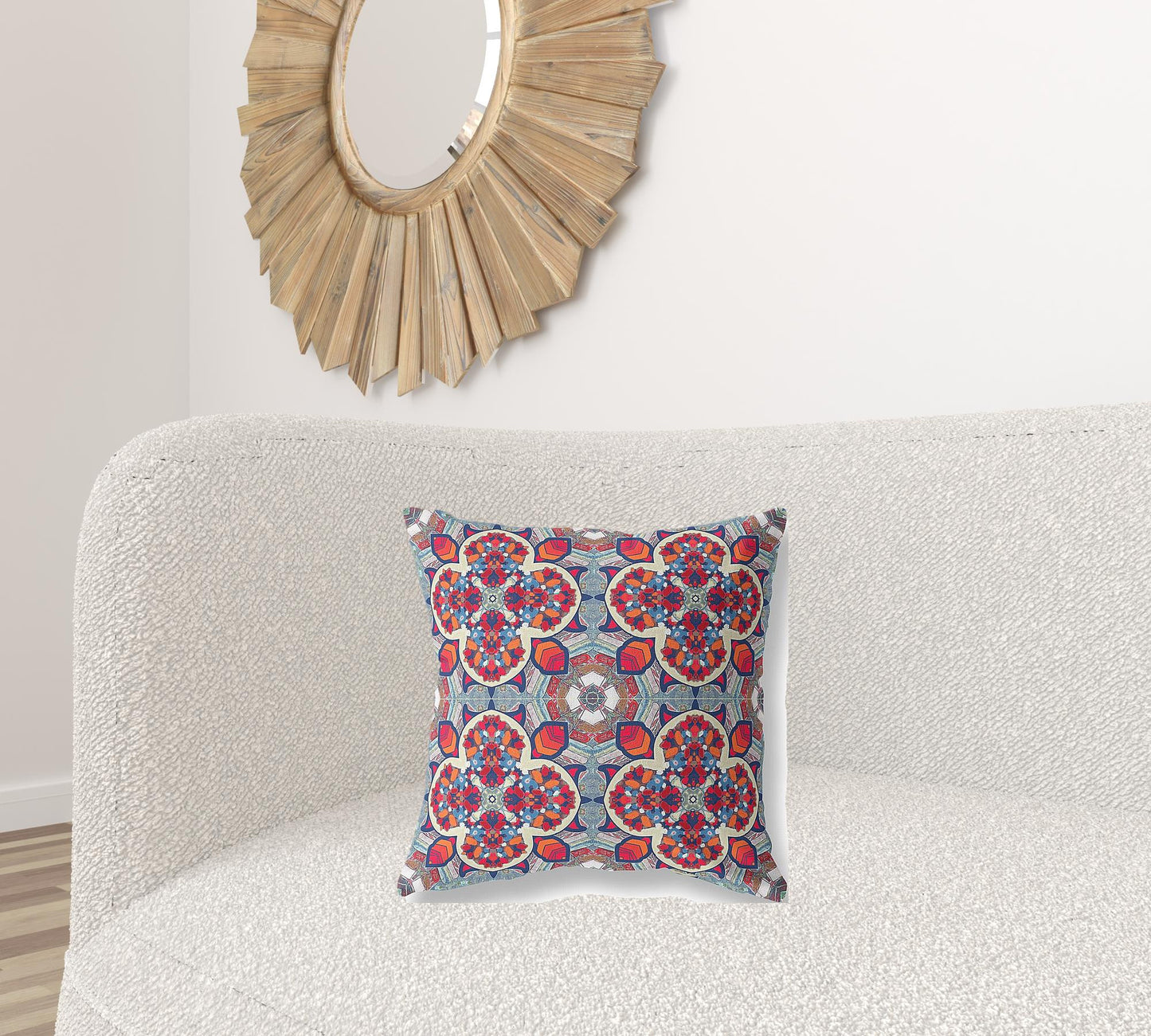 18"X18" Blue And Red Microsuede Quatrefoil Zippered Pillow
