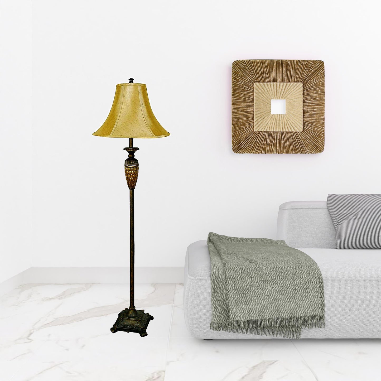 63" Brown And Gold Traditional Floor Lamp With Gold Bell Shade