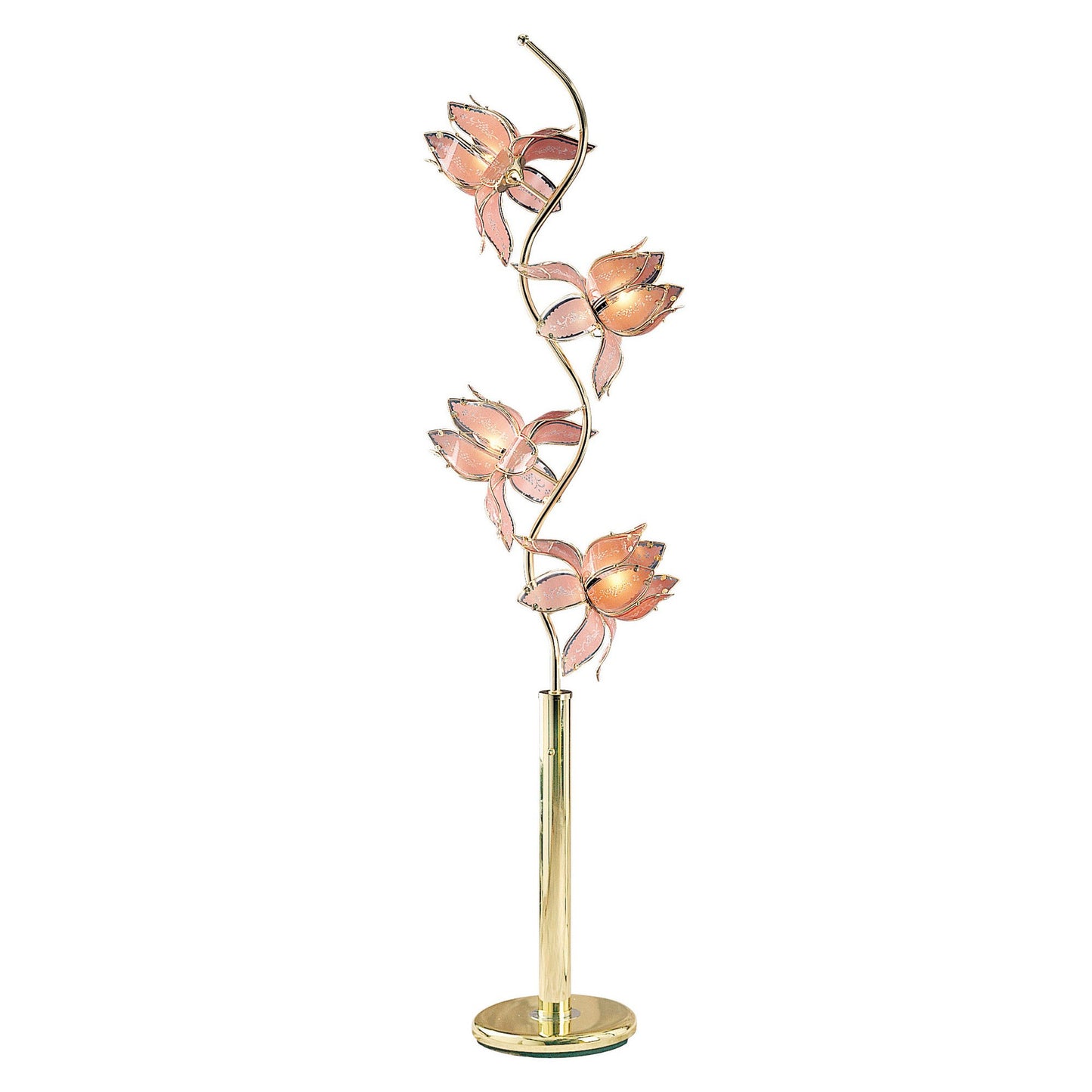 76" Gold Four Light LED Novelty Floor Lamp with Pink Stained Glass Novelty Shade