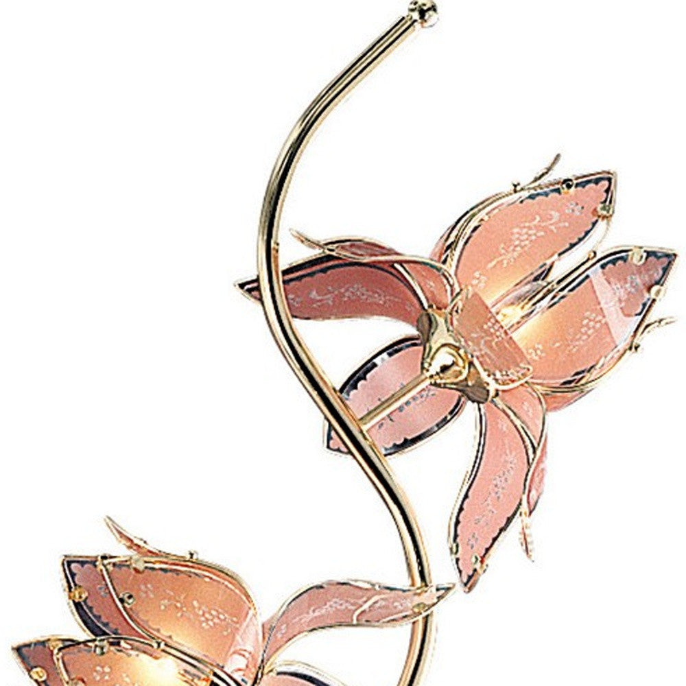 76" Gold Four Light LED Novelty Floor Lamp with Pink Stained Glass Novelty Shade