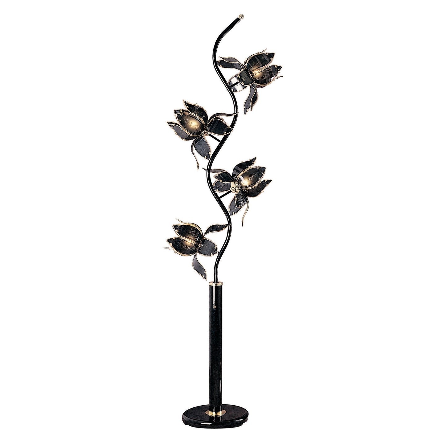 76" Black Four Light LED Novelty Floor Lamp With Black Flowers Novelty Shade