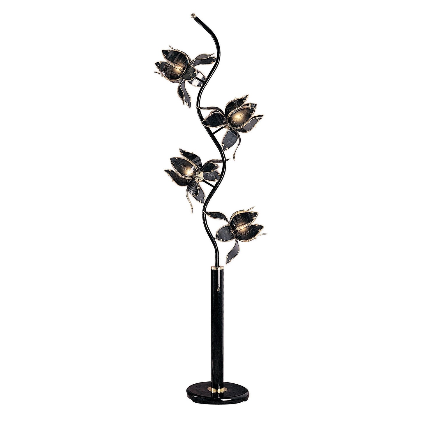 76" Black Four Light LED Novelty Floor Lamp With Black Flowers Novelty Shade