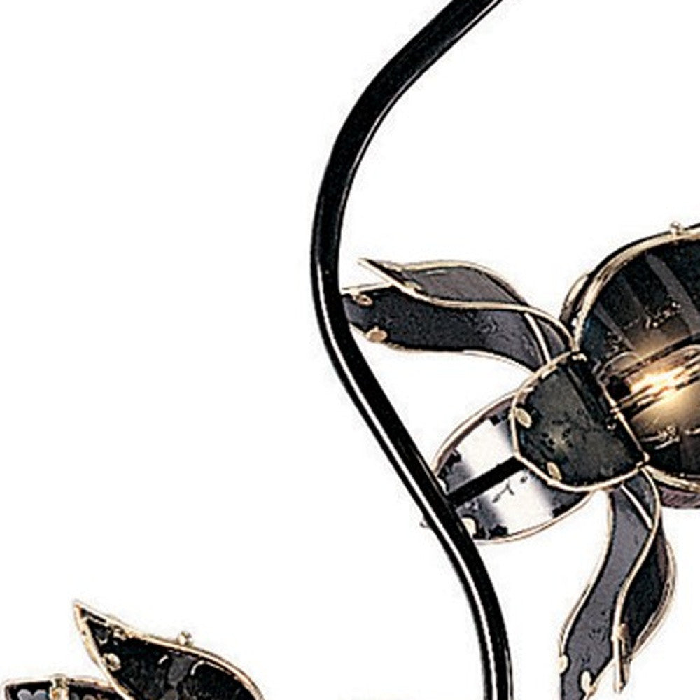76" Black Four Light LED Novelty Floor Lamp With Black Flowers Novelty Shade