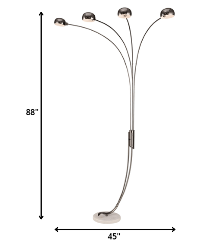 88" Black Four Light Arched Floor Lamp With Black Dome Shade