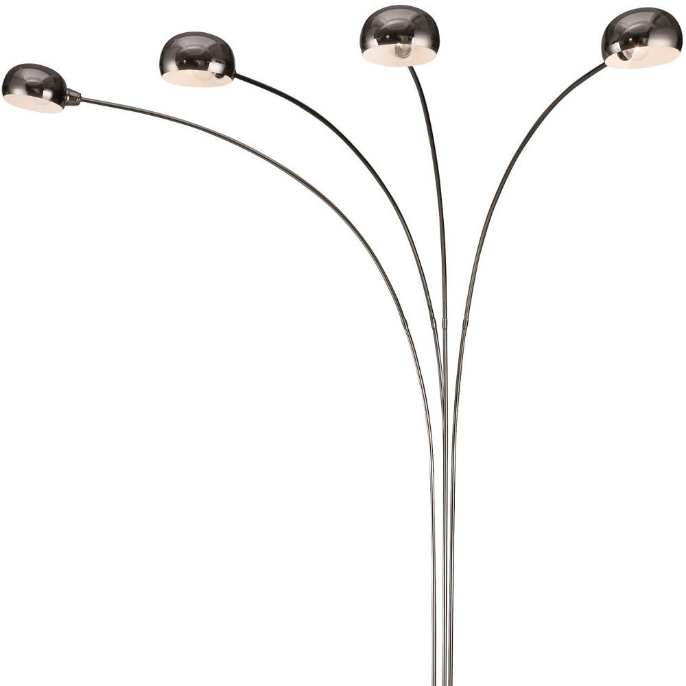 88" Black Four Light Arched Floor Lamp With Black Dome Shade