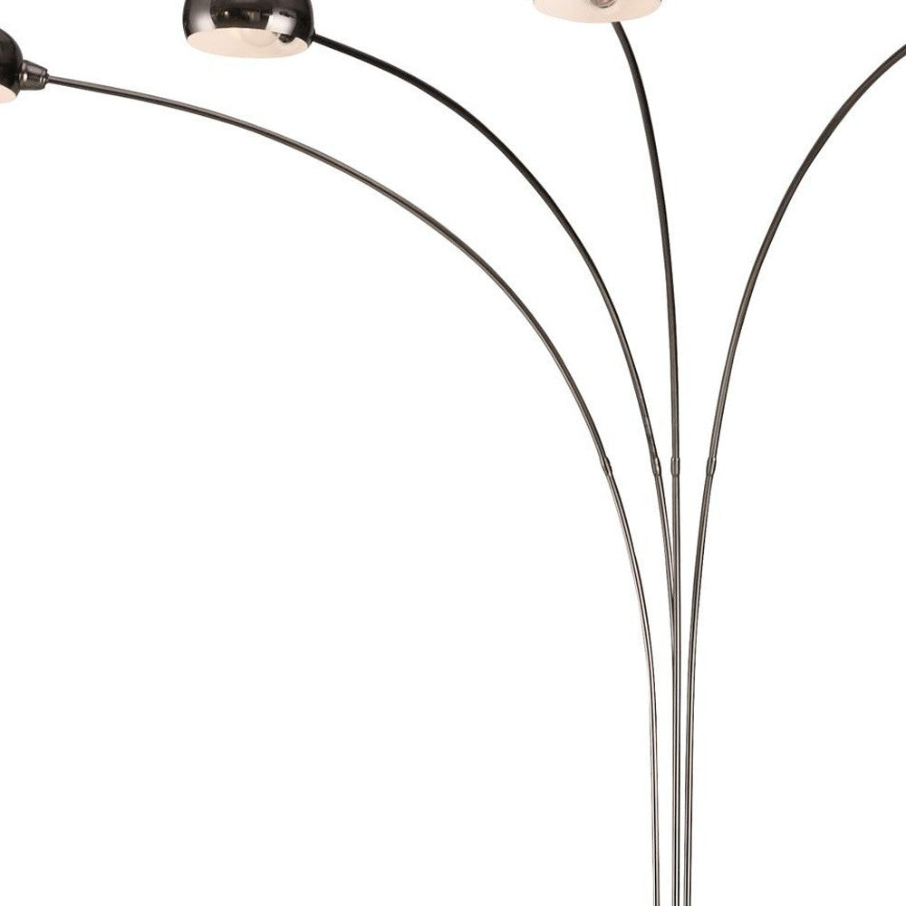 88" Black Four Light Arched Floor Lamp With Black Dome Shade