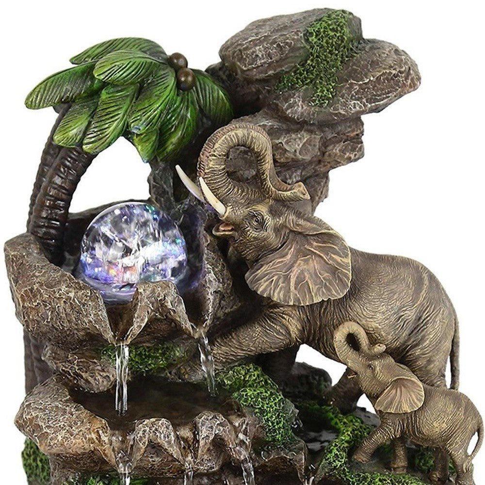 11" Gray Polyresin Elephant Tabletop Fountain with Light
