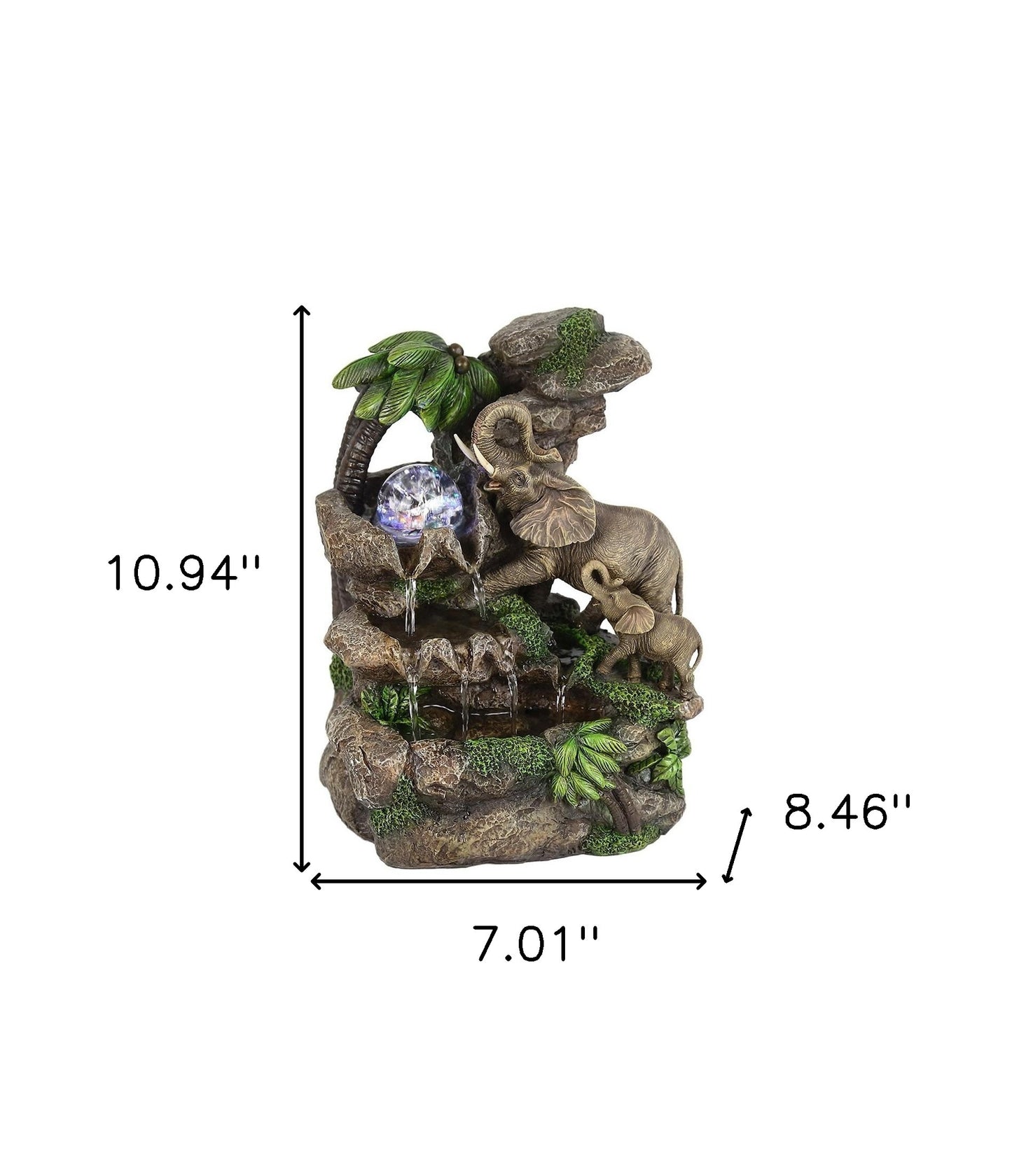11" Gray Polyresin Elephant Tabletop Fountain with Light