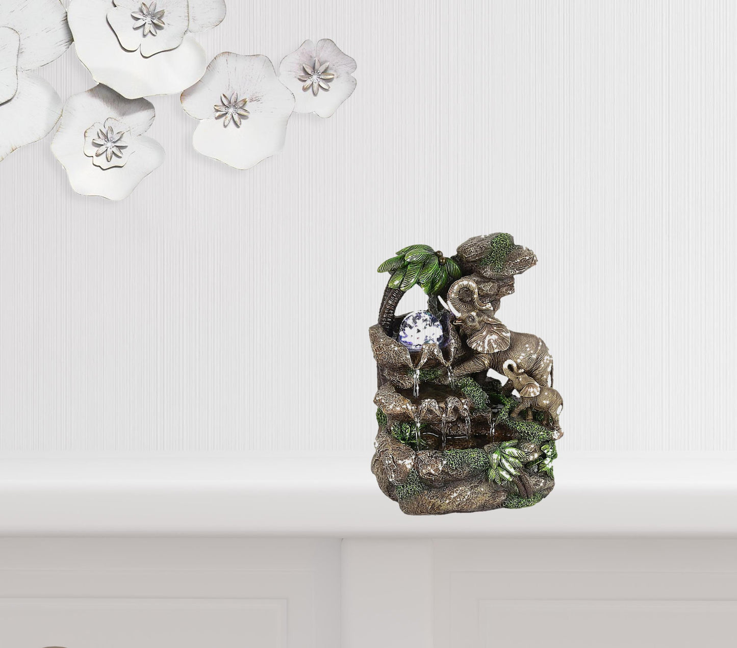 11" Gray Polyresin Elephant Tabletop Fountain with Light