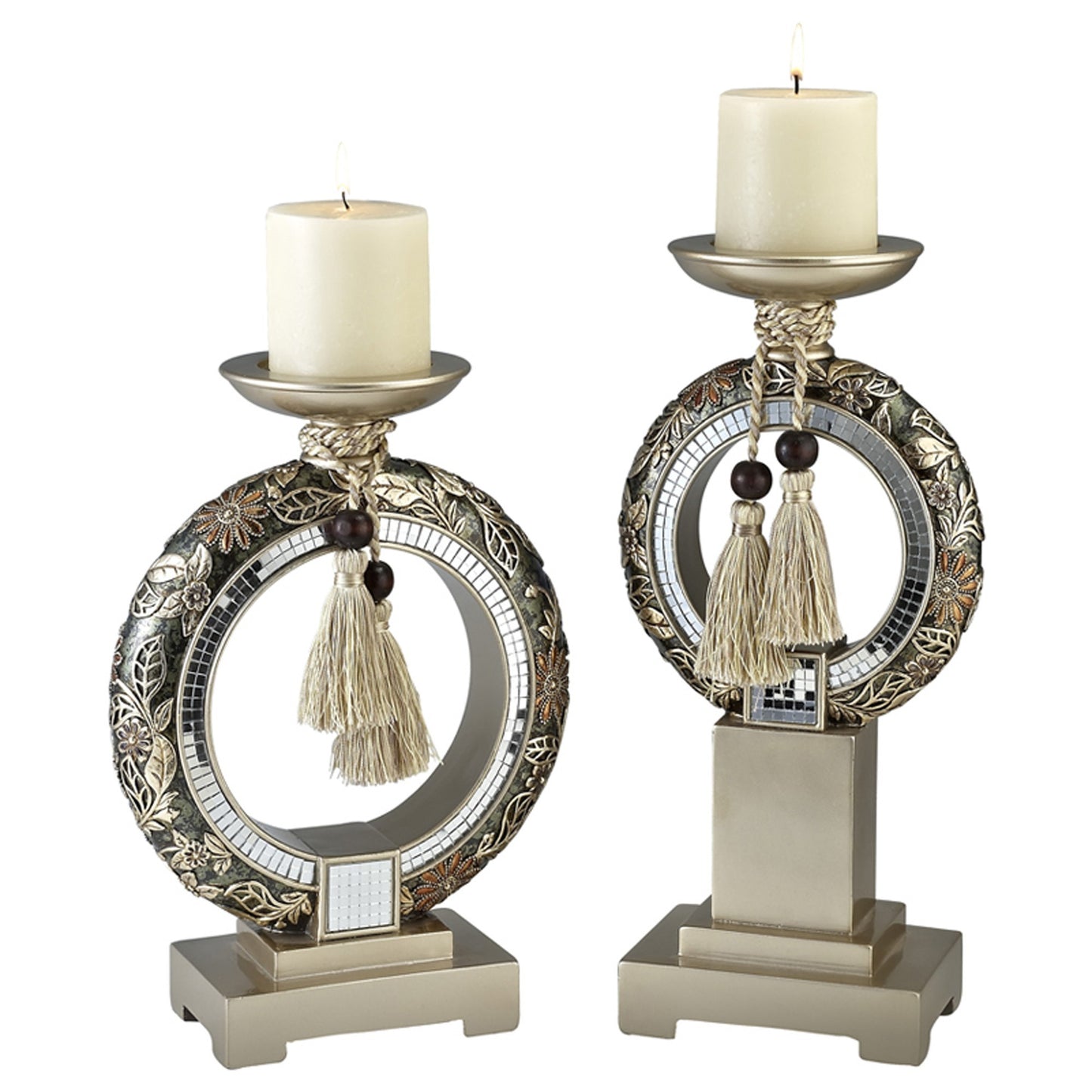 Set Of Two Gold Tabletop Pillar Candle Holder