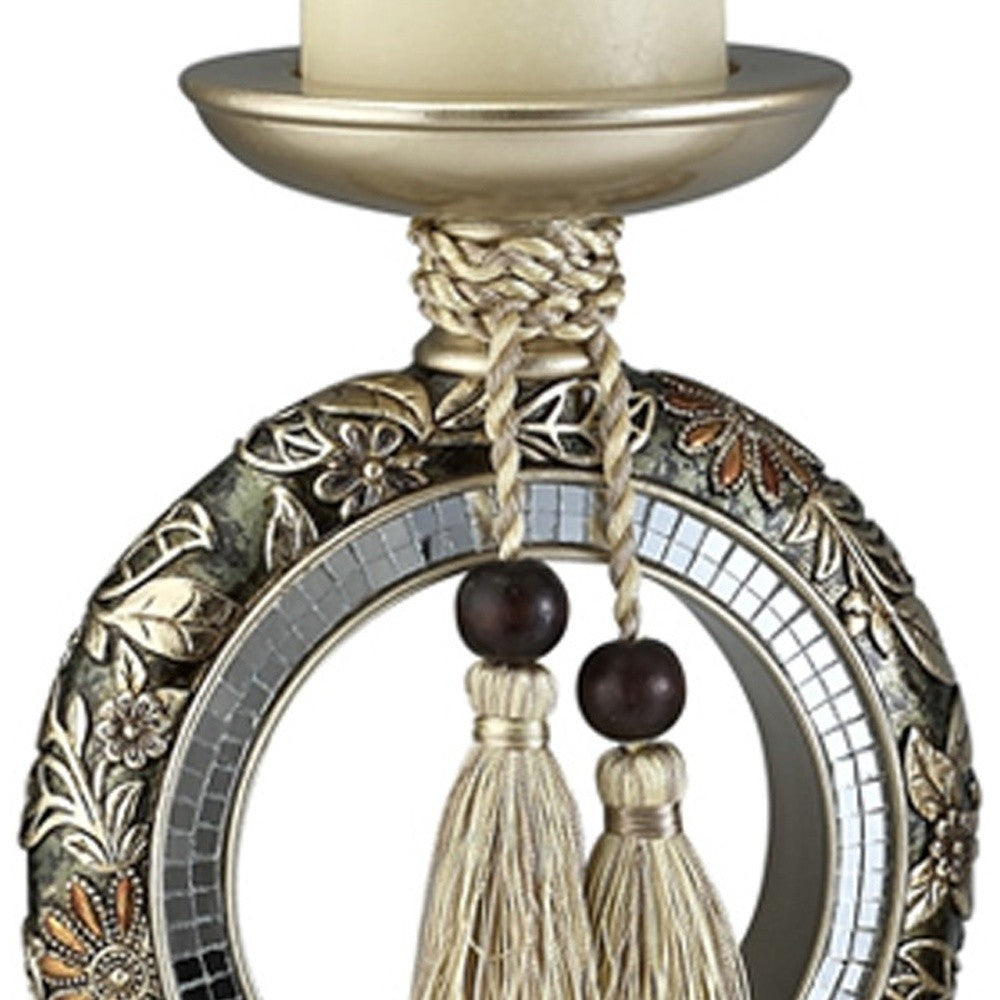 Set Of Two Gold Tabletop Pillar Candle Holder