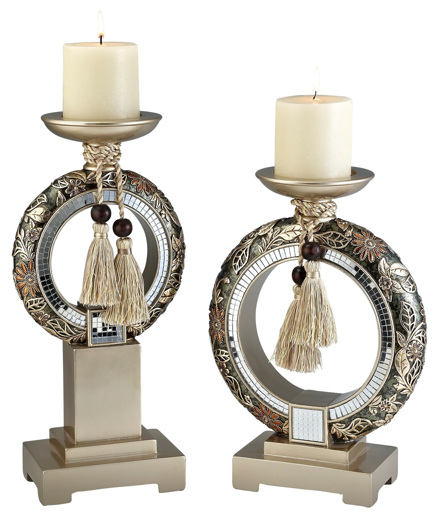 Set Of Two Gold Tabletop Pillar Candle Holder