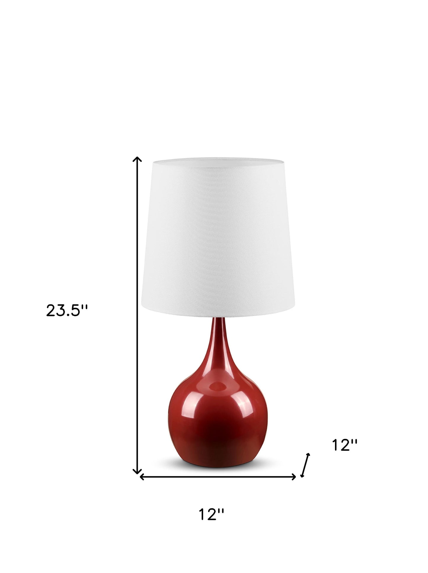 24" Red Metal Bedside Table Lamp With White Shade