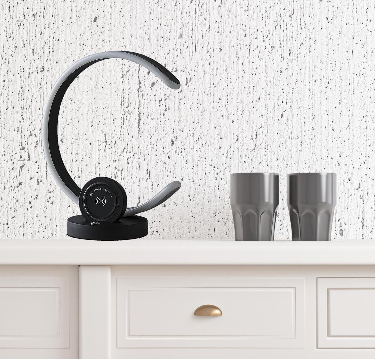 13" Black Contempo Shape LED with USB Desk or Table Lamp