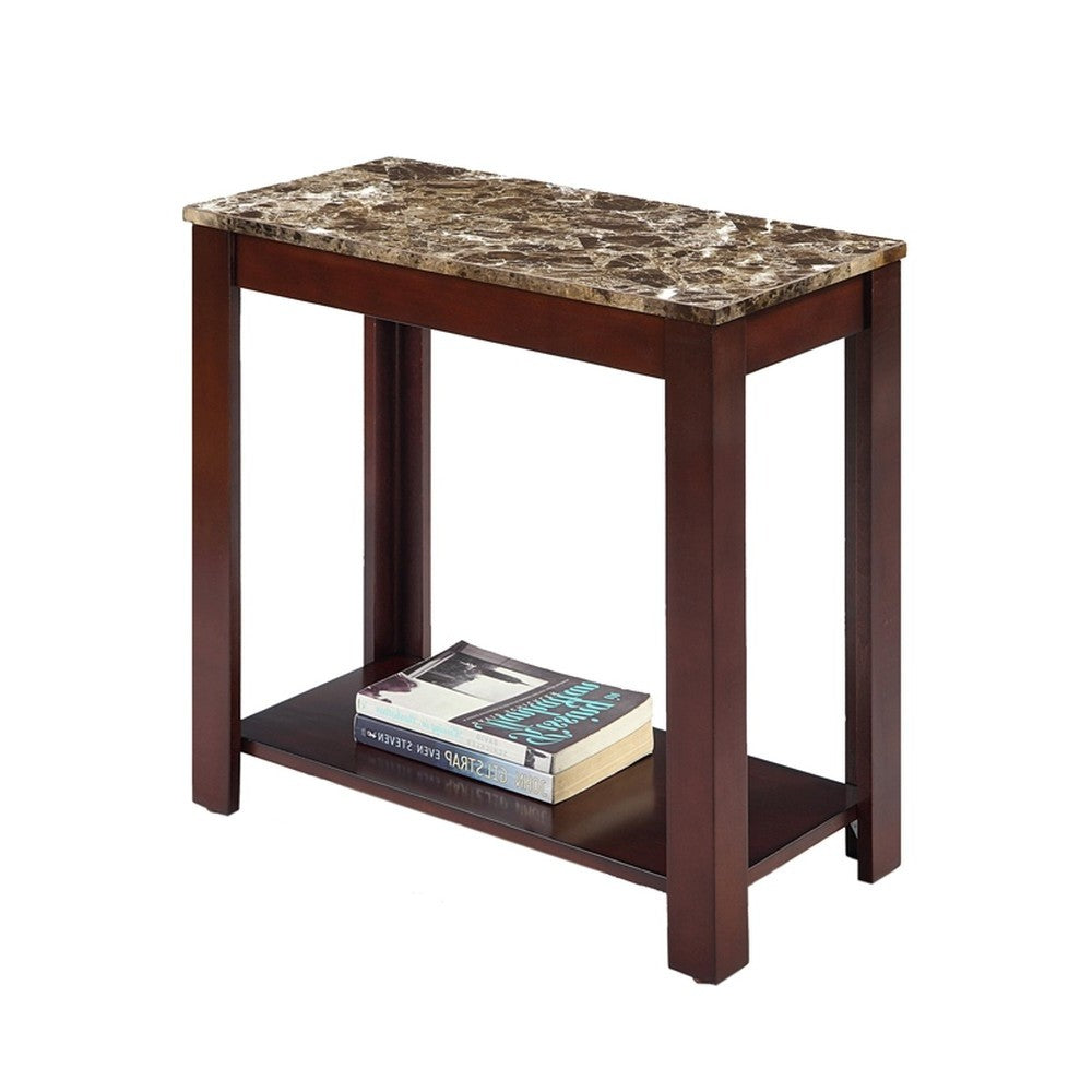 24" Brown Faux Marble End Table With Shelf