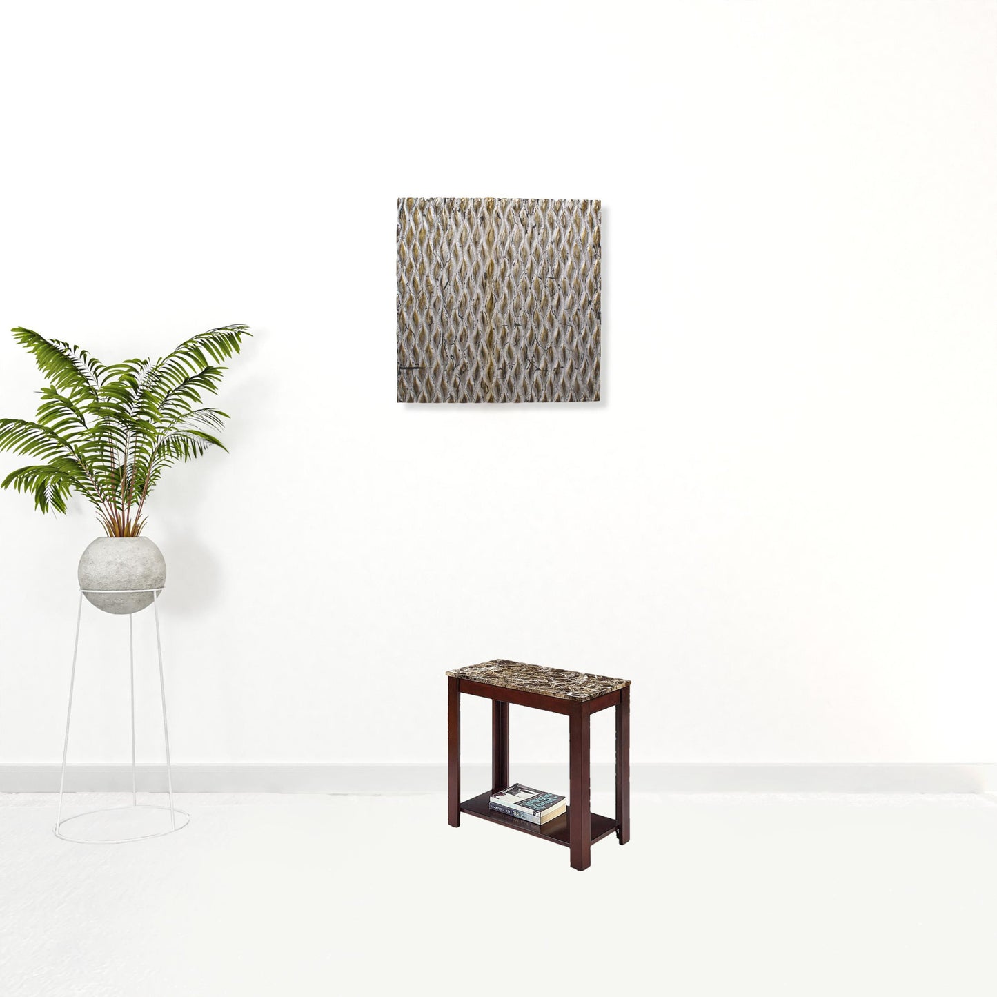 24" Brown Faux Marble End Table With Shelf