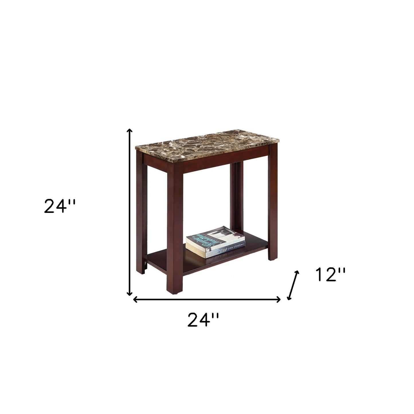 24" Brown Faux Marble End Table With Shelf