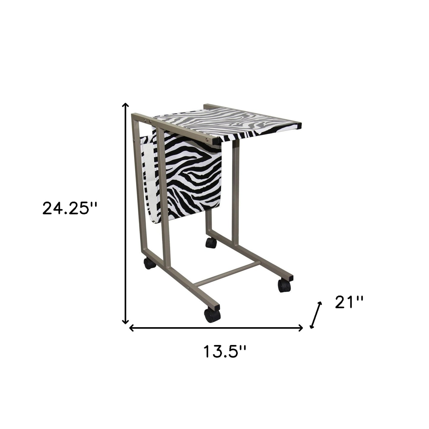 Modern Zebra Print Metal Laptop Cart And Desk
