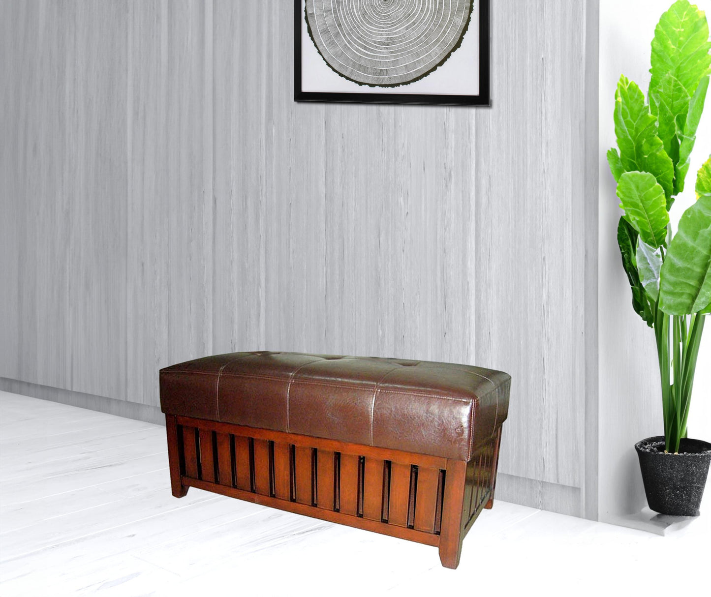 20" Brown Upholstered Faux Leather Bench with Flip top
