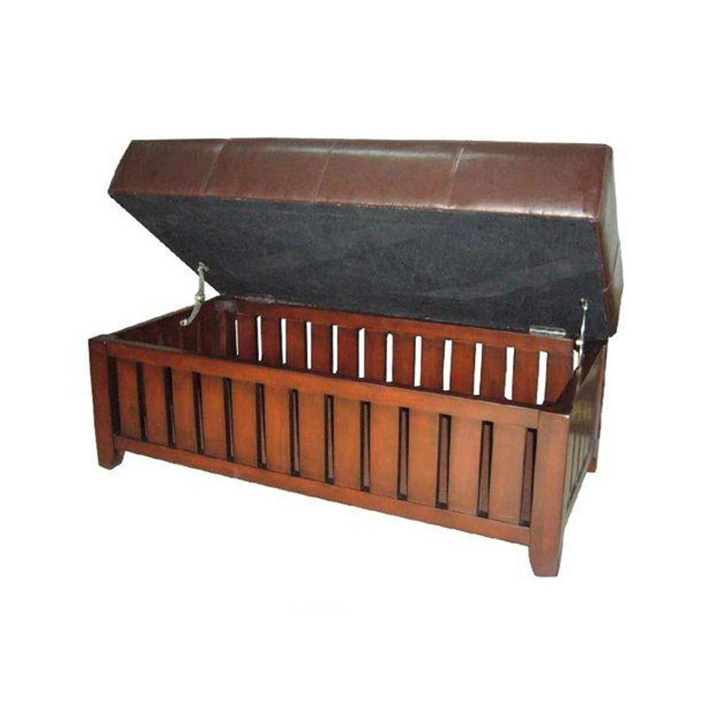20" Brown Upholstered Faux Leather Bench with Flip top