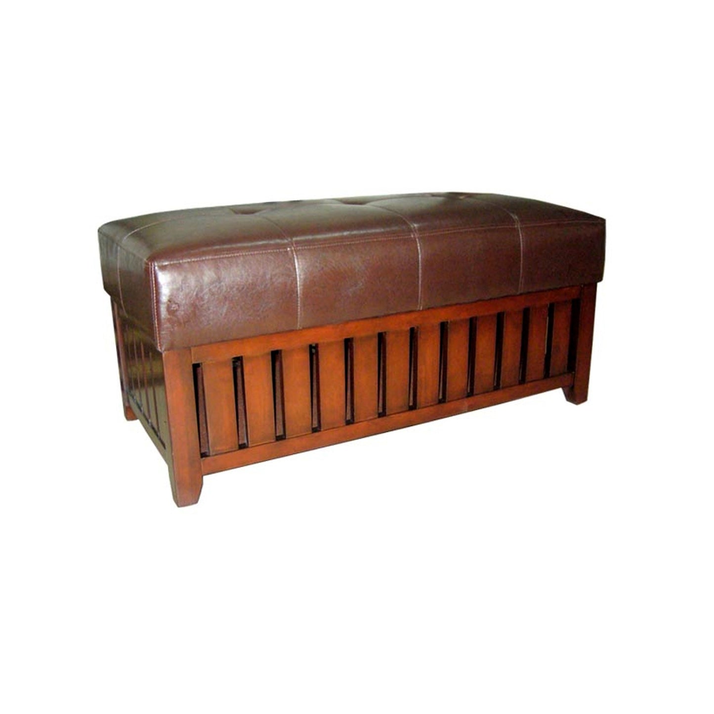 20" Brown Upholstered Faux Leather Bench with Flip top