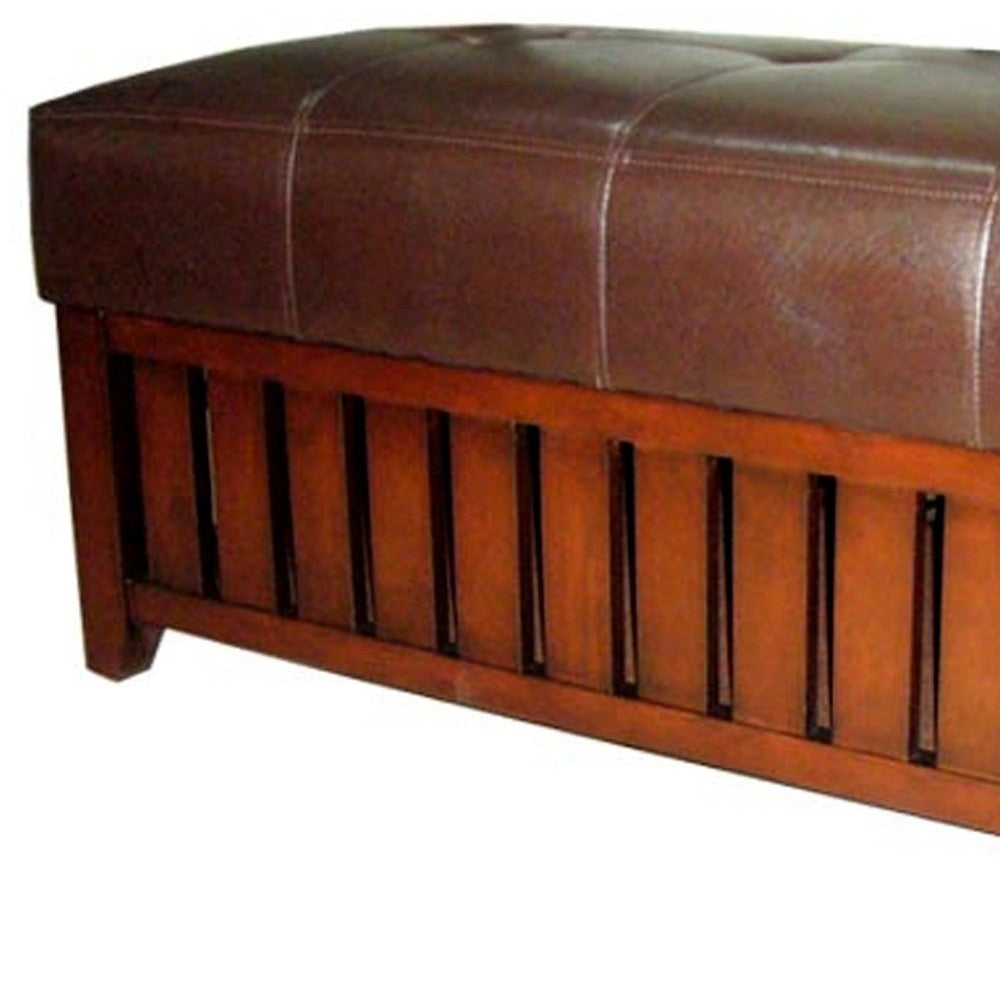 20" Brown Upholstered Faux Leather Bench with Flip top