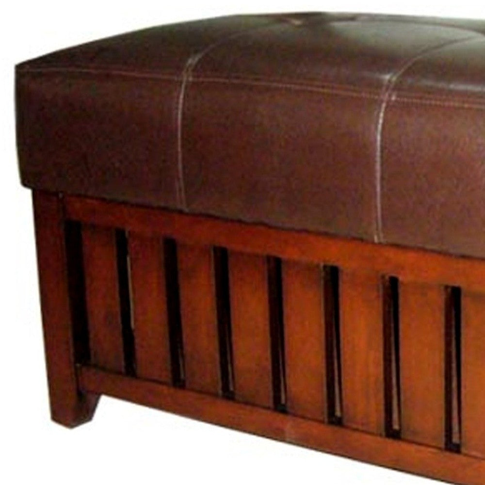 20" Brown Upholstered Faux Leather Bench with Flip top