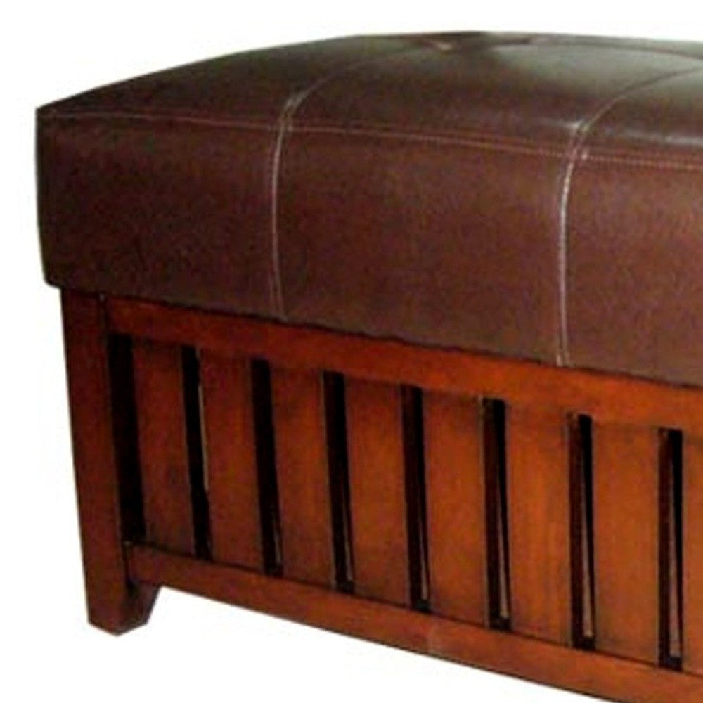 20" Brown Upholstered Faux Leather Bench with Flip top