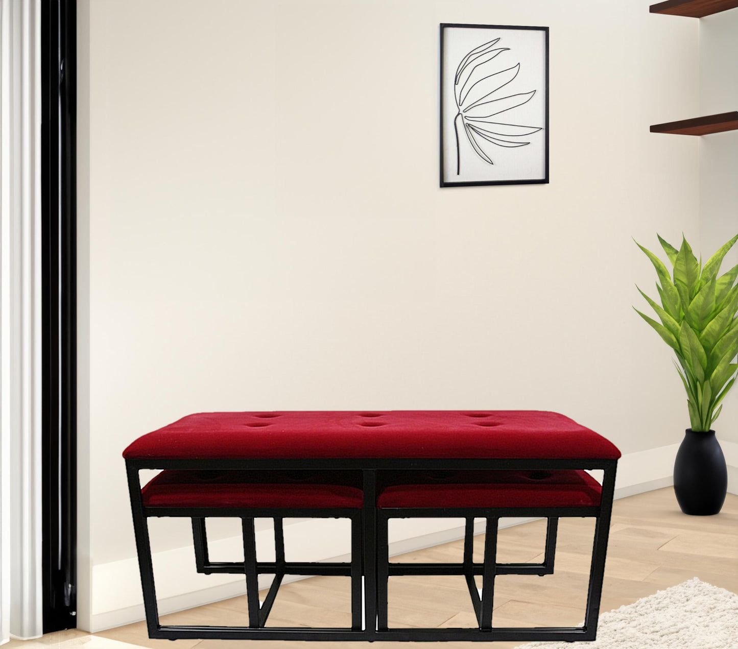 18" Red and Black Upholstered Microfiber Bench