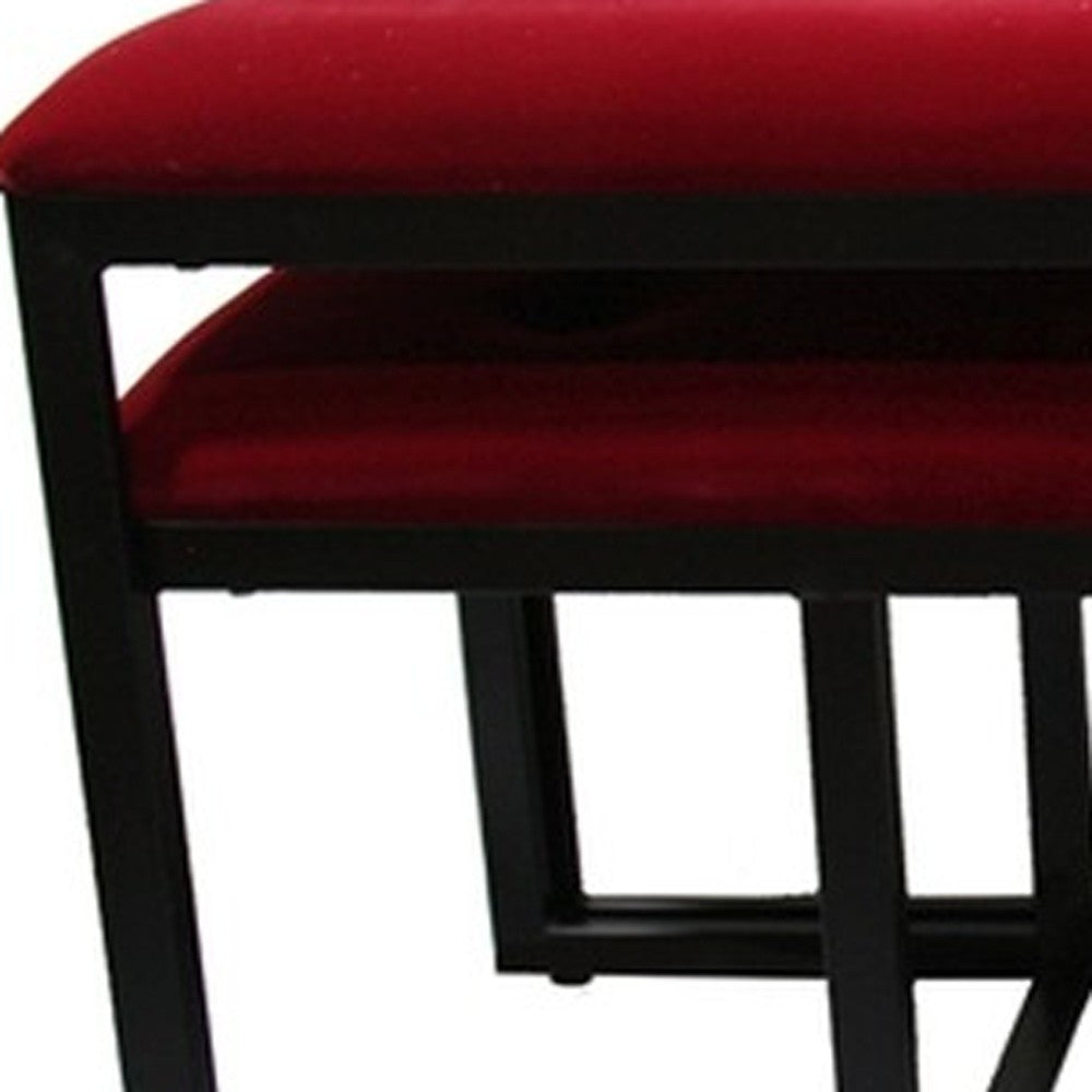 18" Red and Black Upholstered Microfiber Bench
