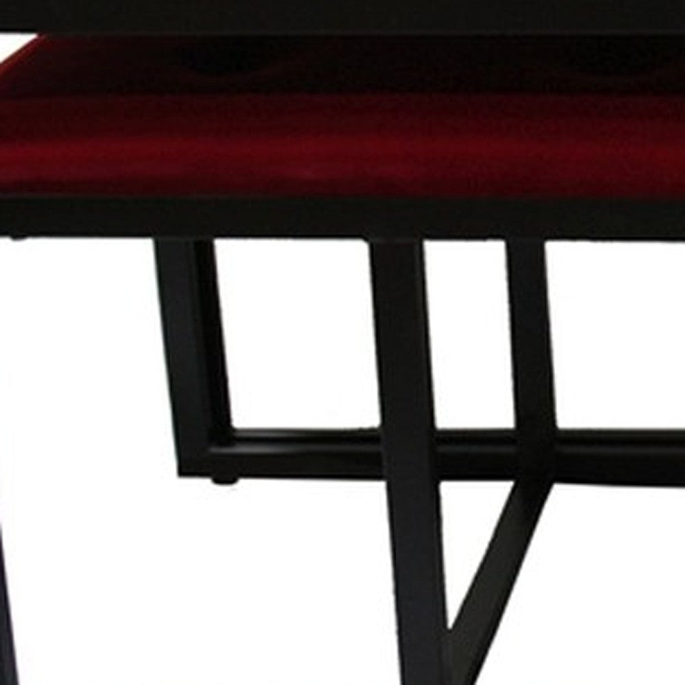 18" Red and Black Upholstered Microfiber Bench