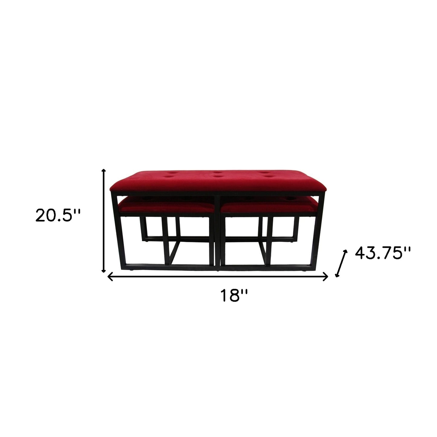 18" Red and Black Upholstered Microfiber Bench