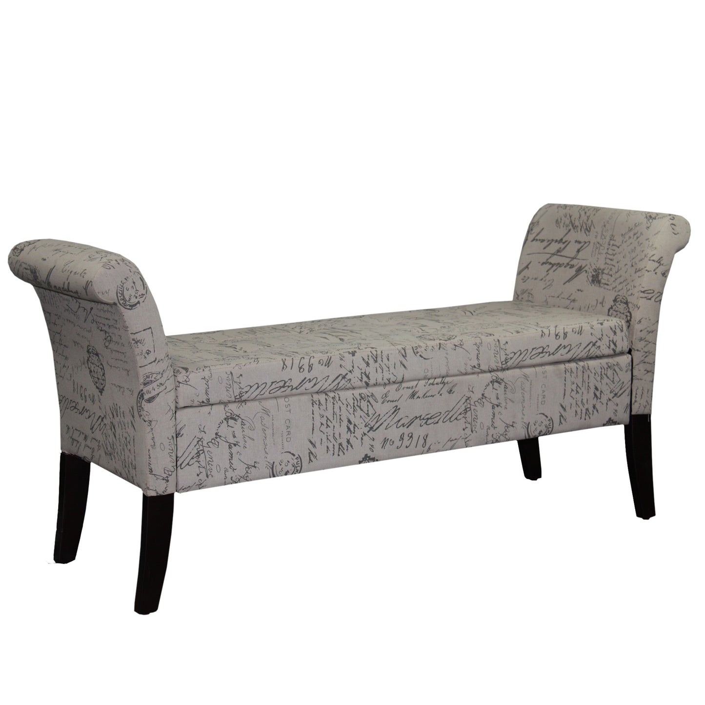 54" Black and White and Black Upholstered Polyester Bench with Flip top