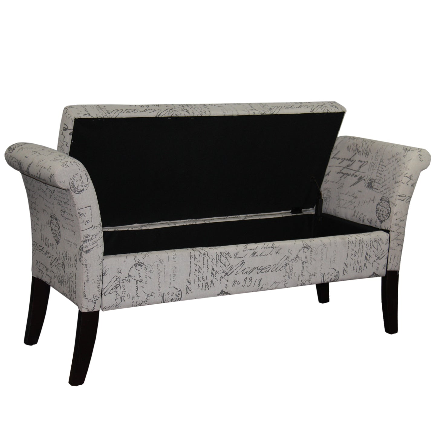 54" Black and White and Black Upholstered Polyester Bench with Flip top