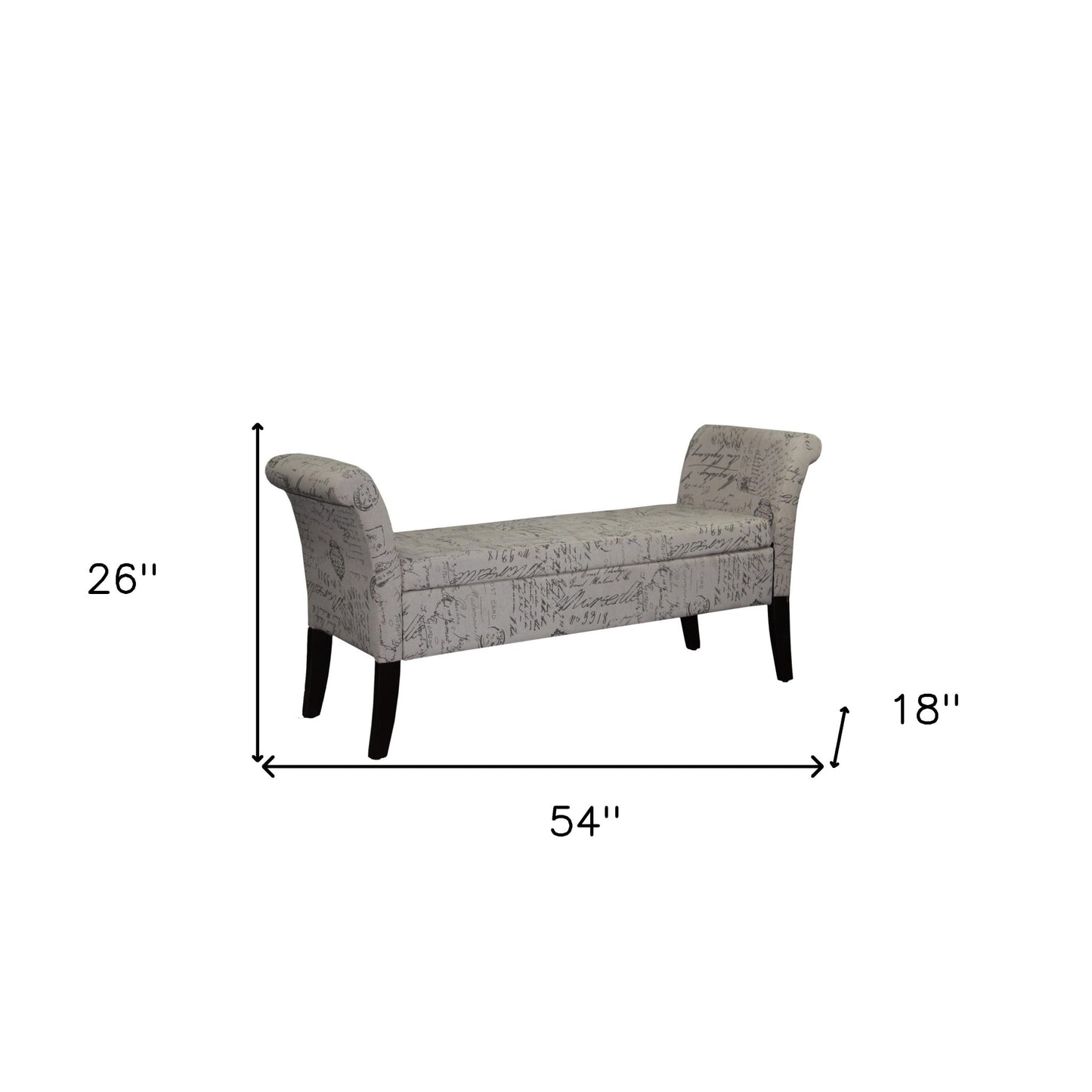 54" Black and White and Black Upholstered Polyester Bench with Flip top