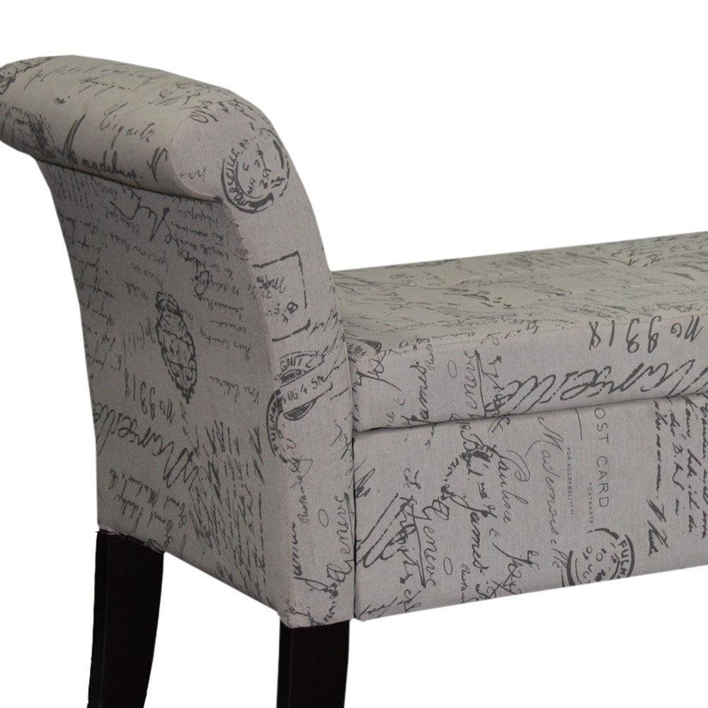 54" Black and White and Black Upholstered Polyester Bench with Flip top