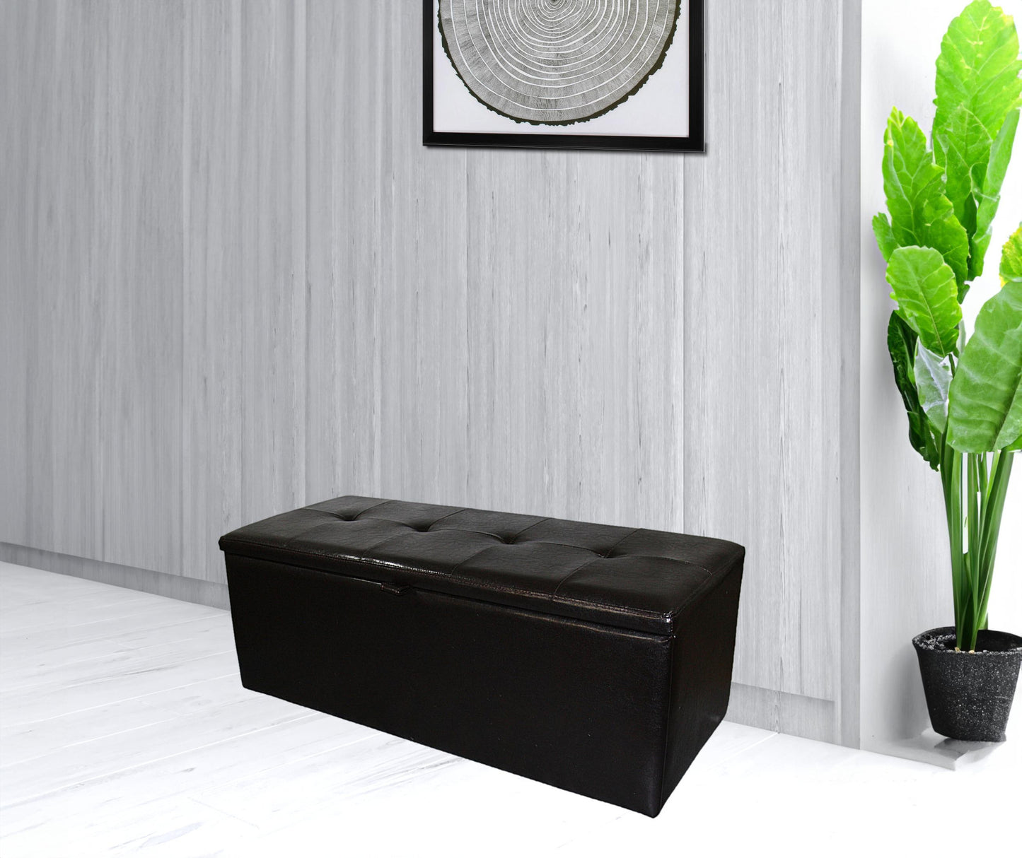 17" Brown Upholstered Faux Leather Bench with Flip top