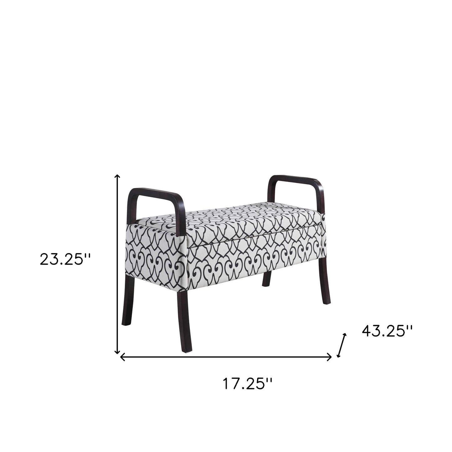 Black and White Scroll Wooden Storage Bench with Handles