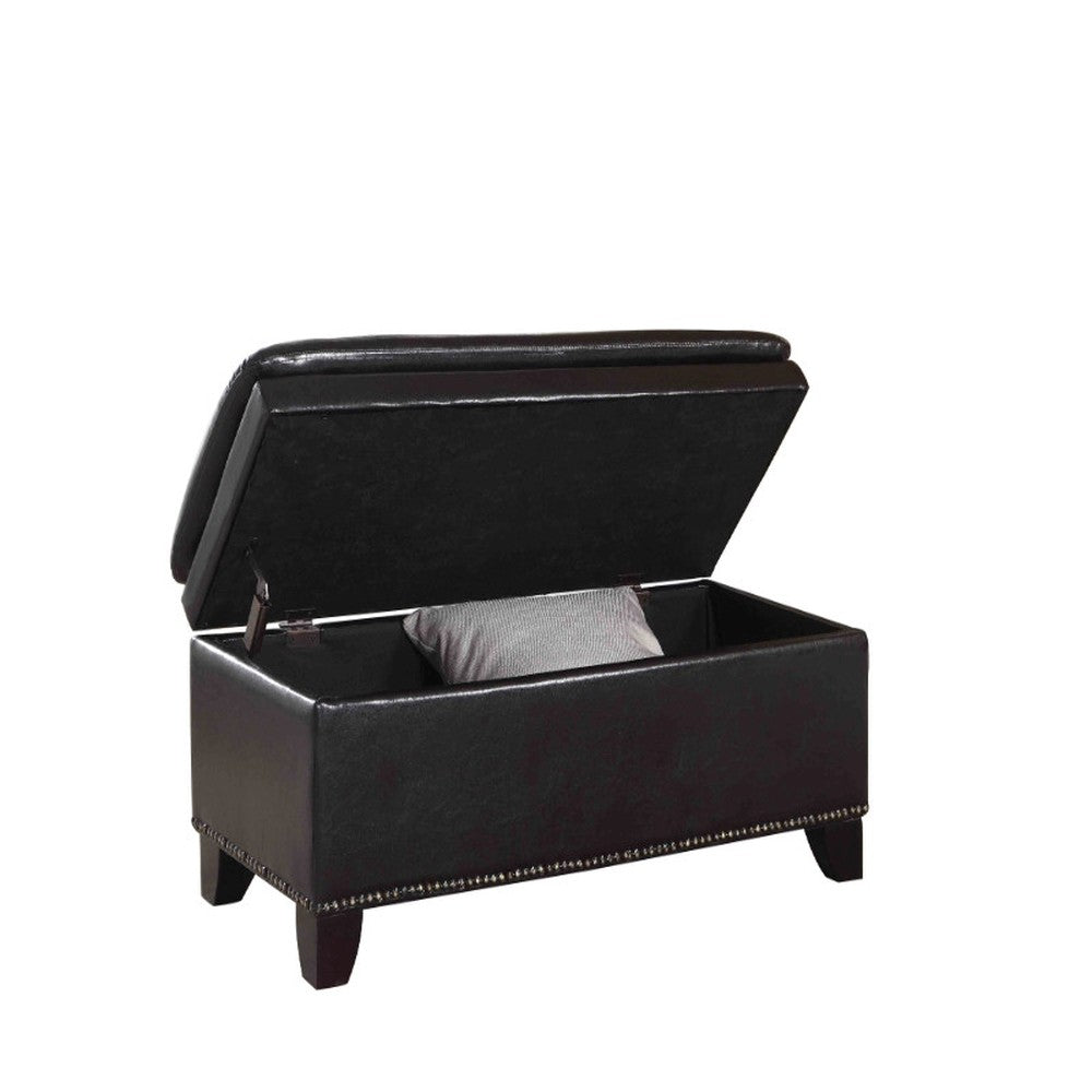 16" Dark Brown Upholstered Faux Leather Bench with Flip top