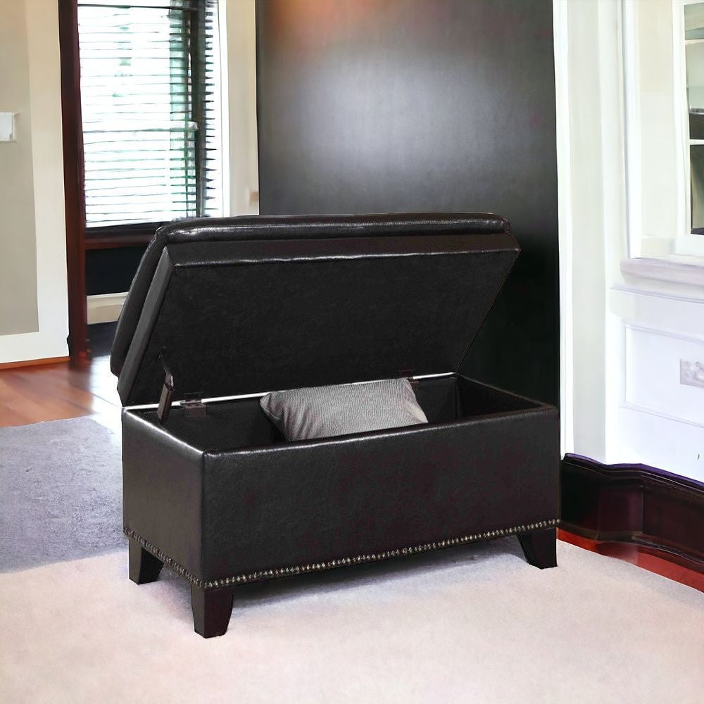 16" Dark Brown Upholstered Faux Leather Bench with Flip top