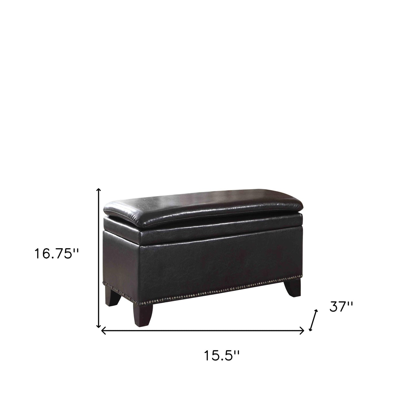 16" Dark Brown Upholstered Faux Leather Bench with Flip top