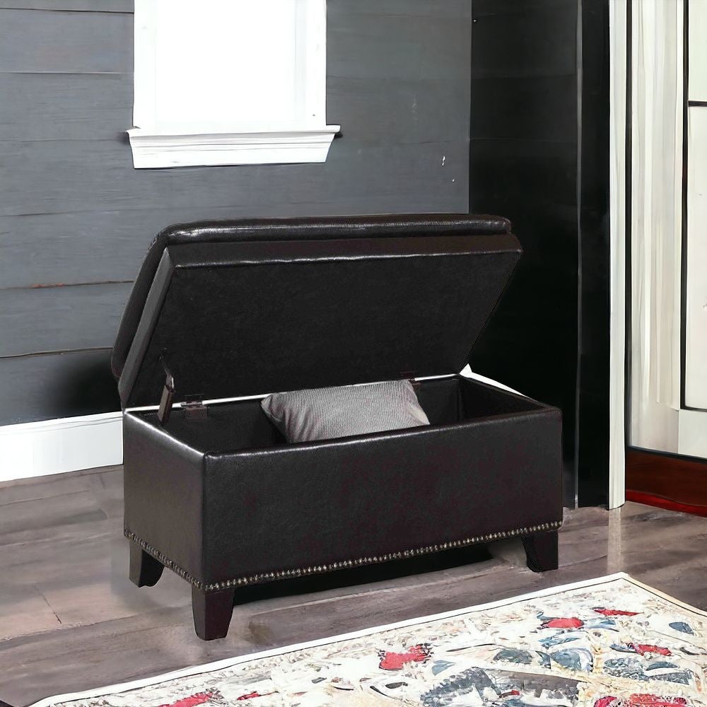 16" Dark Brown Upholstered Faux Leather Bench with Flip top