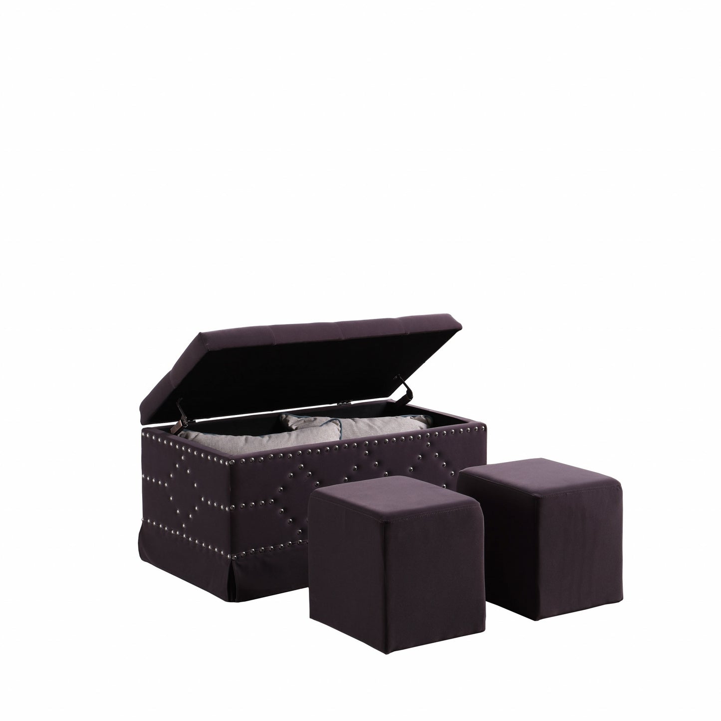 Set of Three 17" Dark Gray Upholstered Velvet Bench with Flip top
