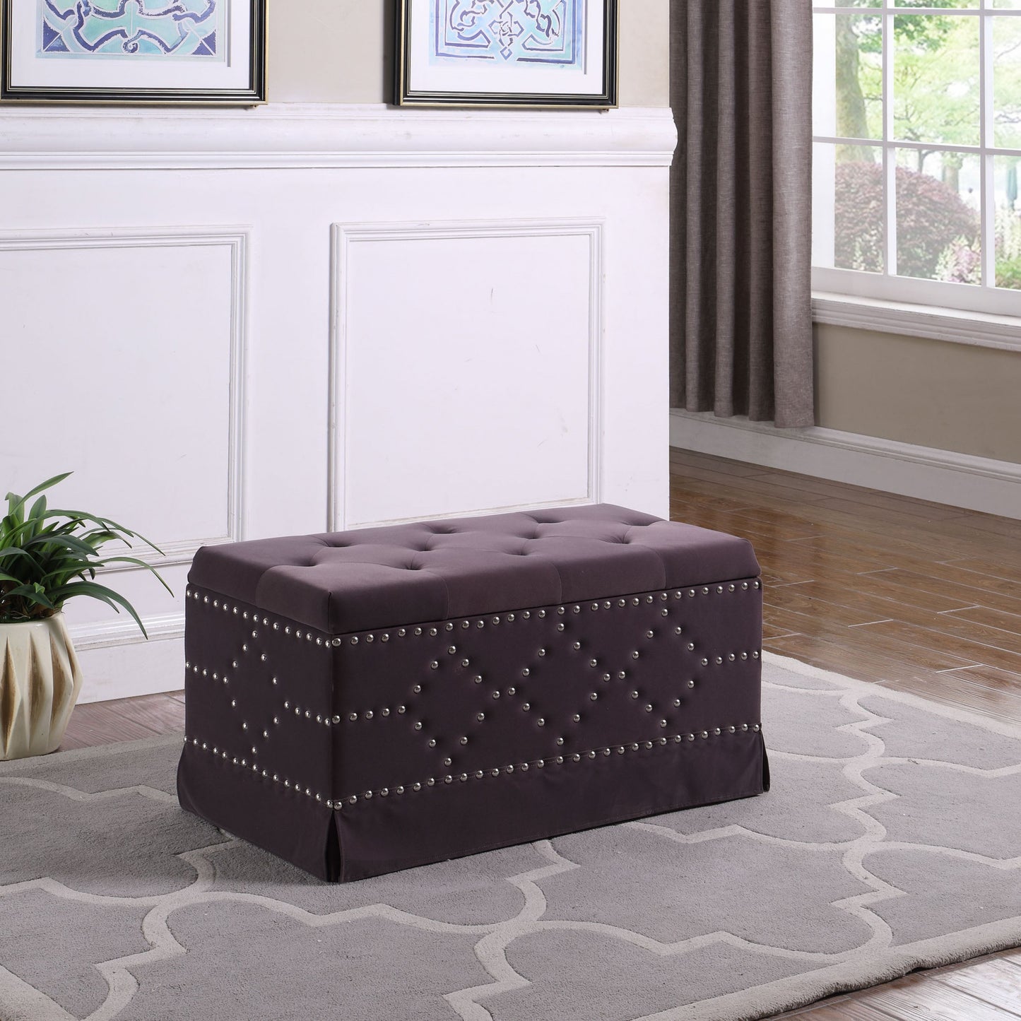 Set of Three 17" Dark Gray Upholstered Velvet Bench with Flip top