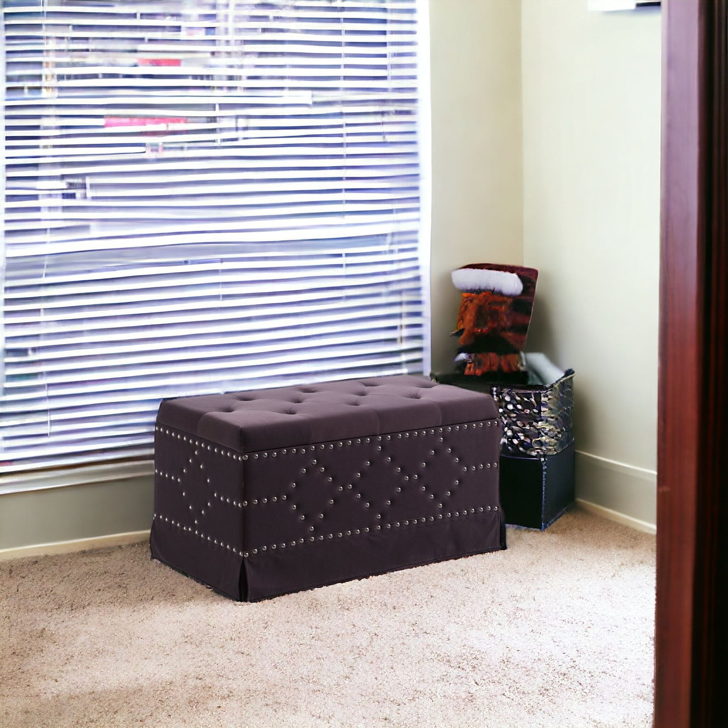 Set of Three 17" Dark Gray Upholstered Velvet Bench with Flip top